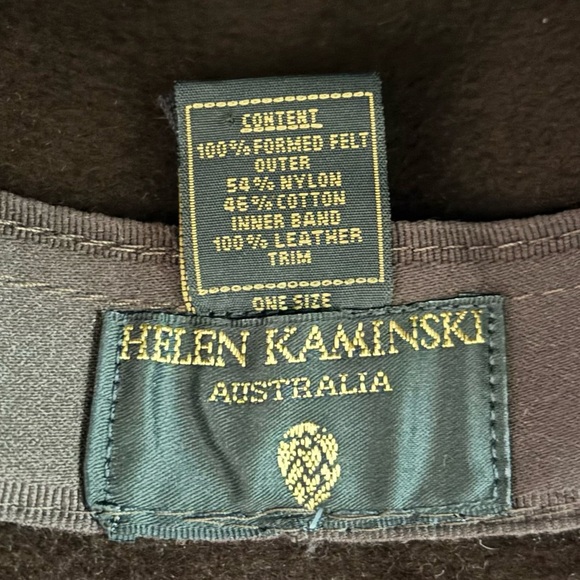 Helen Kaminski Australia Brown Leather Band Gold Accent Felt Bucket Hat EUC O/S main image 5